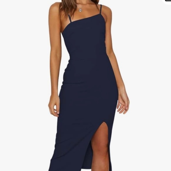 Dresses & Skirts - Elegant navy one shoulder midi dress size small
